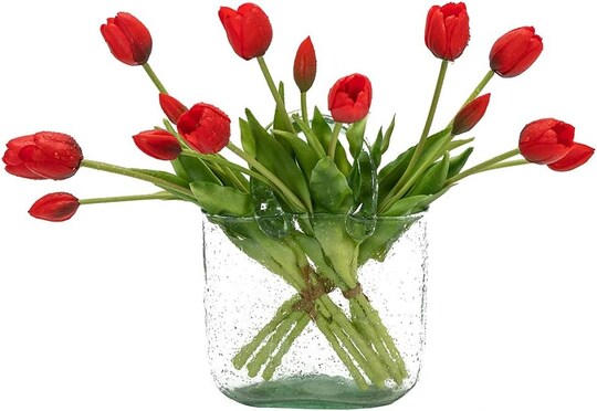 15pcs Artificial Tulips Flowers, Latex Bouquet, Fake Tulips for Office Wedding Party Home Kitchen Garden Decoration(Red,15pcs)